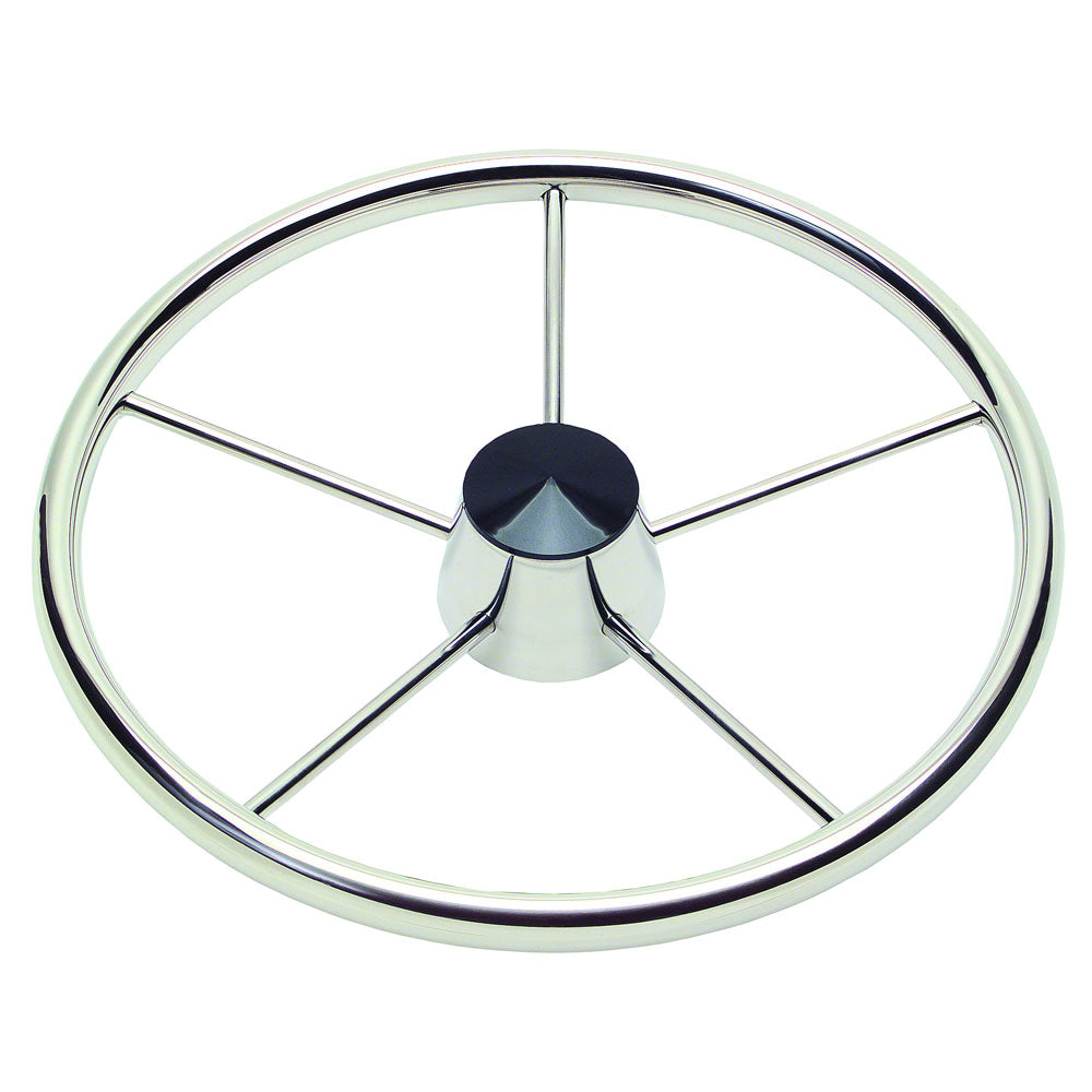 Schmitt  Ongaro 170 13.5" Stainless 5-Spoke Destroyer Wheel w/ Black Cap and Standard Rim - Fits 3/4" Tapered Shaft Helm [1721321]