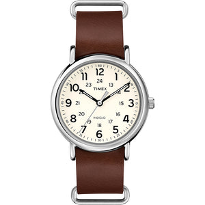 Timex Weekender Slip-Thru - Brown Leather Strap [T2P495JV]